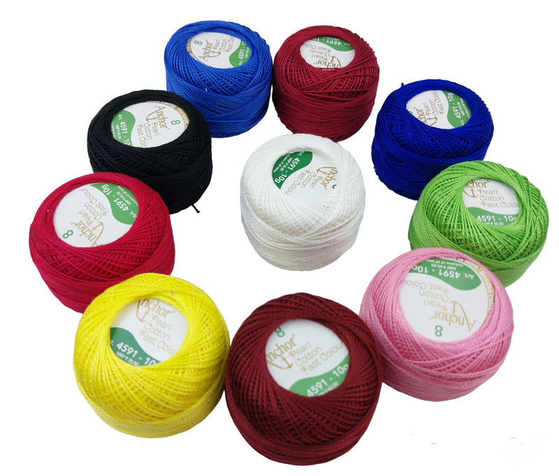 OSNICA 10 Pieces Cotton Balls Anchor Crochet Cotton Embroidery Thread Balls Size 8 Pearl Cotton Balls (10 Grams Each)