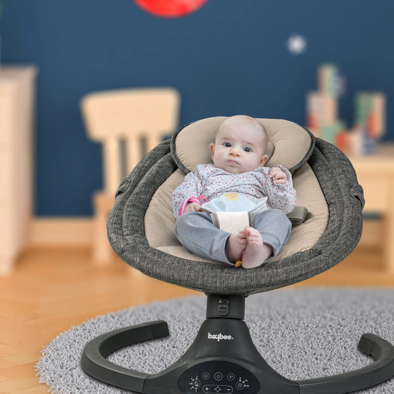 Baybee Premium Automatic Electric Baby Swing Cradle with Adjustable Swing Speed, Soothing Music | Baby Rocker with Mosquito Net, Safety Belt & Removable Baby Toys Swing for Baby (Black)