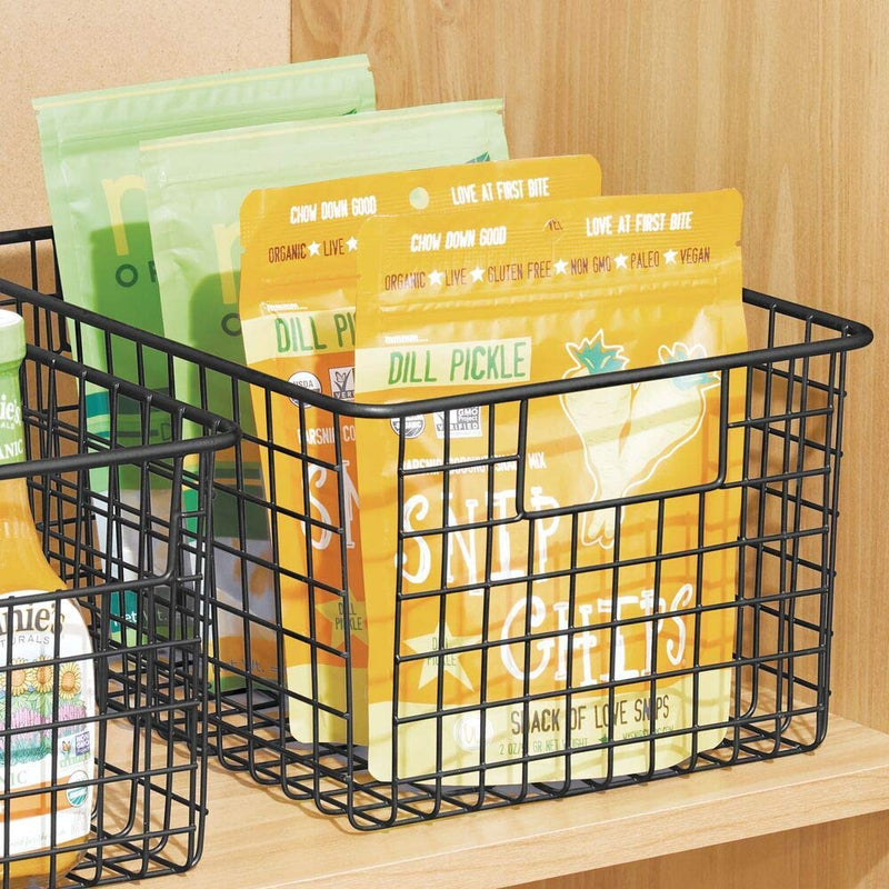 shiok decor™Multipurpose steel organizer Baskets with Handles - for Kitchen Cabinets, Pantry, Bathroom, Laundry Room, Closets, Garage, 10" x 10" x 5.5" - black