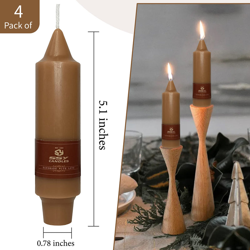 4 PCS Short Taper Candles Brown Candle Tapers Candle Sticks 5 inch for Dinner Household Wedding Party Home Décor Candles