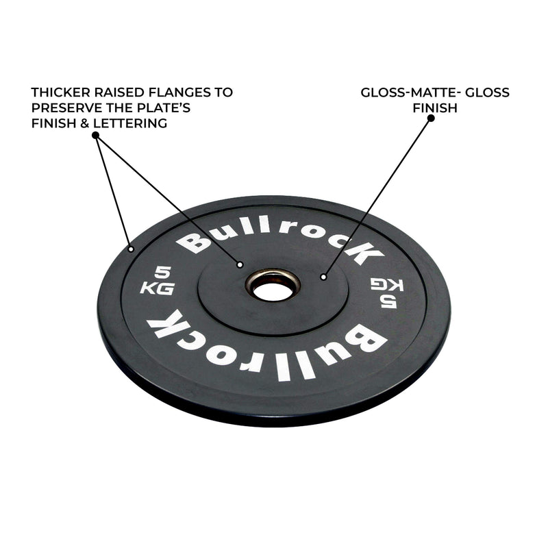 BullrocK Black Rubber Bumper Plates 2.0 for Olympic Weightlifting Gym and Crossfit Competition Standard 50mm (2 inch) 5kg 10kg 15kg 20kg 25kg Weight Plate (10 kg Set (5kg x 2))