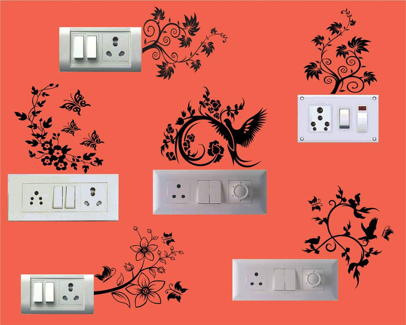 Jump up Switch Board 3D-tree, Flower, Leaf Wall sticker (Set of 6, 07)