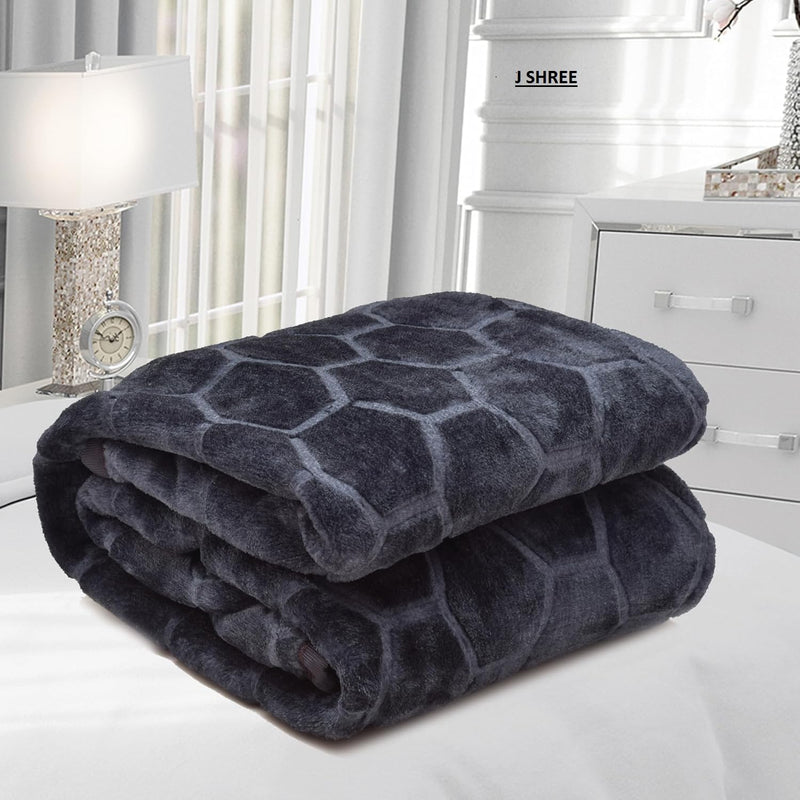 J Shree Ultra Soft Microfiber Luxurious Embossed Very Warm Korean Mink Double Bed Blanket for Winter (Lightweight)