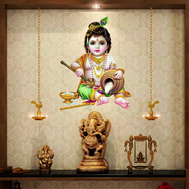 kaushiki collection Bal Krishna ji Wall Sticker with Multi Colour Size - 60 cm X 46 cm, Wall Sticker for Living Room/Bedroom/Office and All Decorative Stickers (GOD DESG-03)