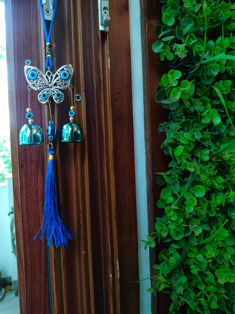 A Feng-Shui Evil Eye Wall Hanging Wind Chime with Beautiful Butterfly to Attract Money Luck & Nazar Dosh Nivaran