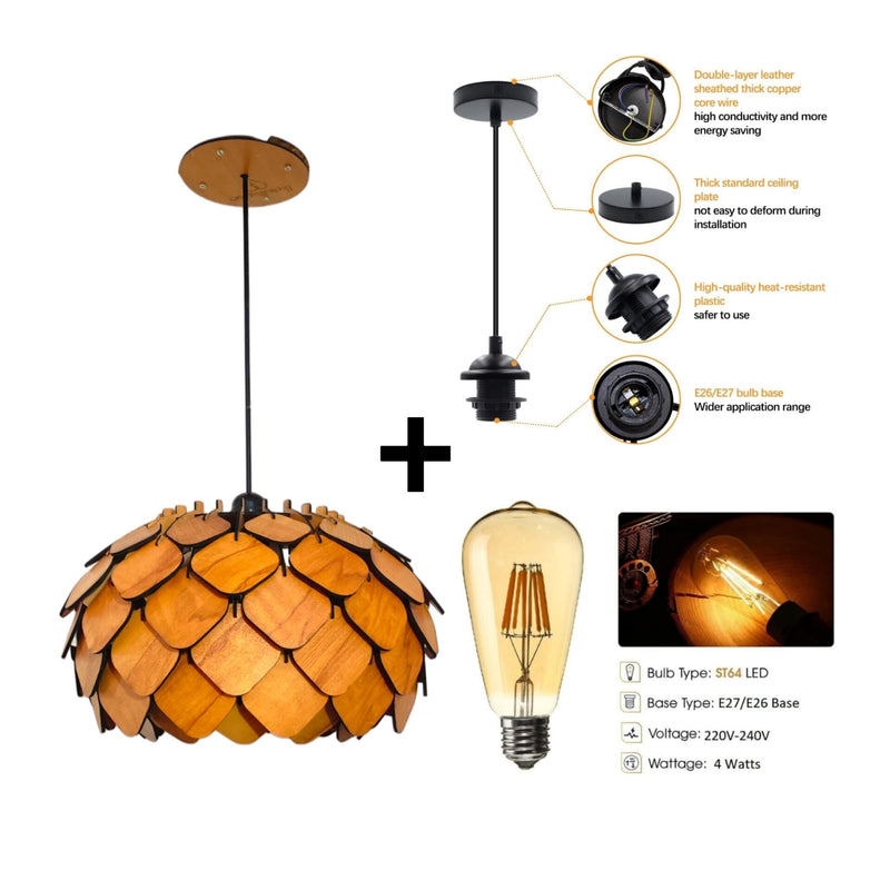 woodiography Wooden Pendant lamp, Wooden Ceiling lamp, Wooden Hanging lamp handicrafted Home decore Chandelier Light