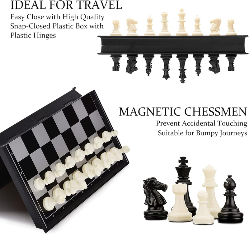 Leosportz® Chess Board Set Magnetic 10 Inches - Professional Chess Board for Compatition Games| Magneitc Chess Set Large with Magnetic Pieces | Foldable Chess Set (10 inch Black & White)