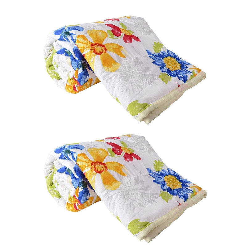 WONDERLOOK Cotton Reversible Floral Print Single Bed AC Blanket Combo (Multicolor- Sunflower, Full) - Set of 2 Pc