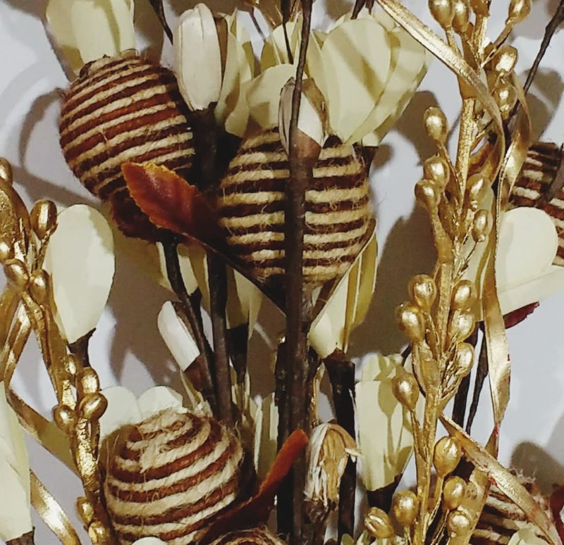 Set of 2 Beautiful Handmade Bouquet / 48 cm Dried Plant Parts, Moti Sticks and Jute Thread Balls/Brown and White