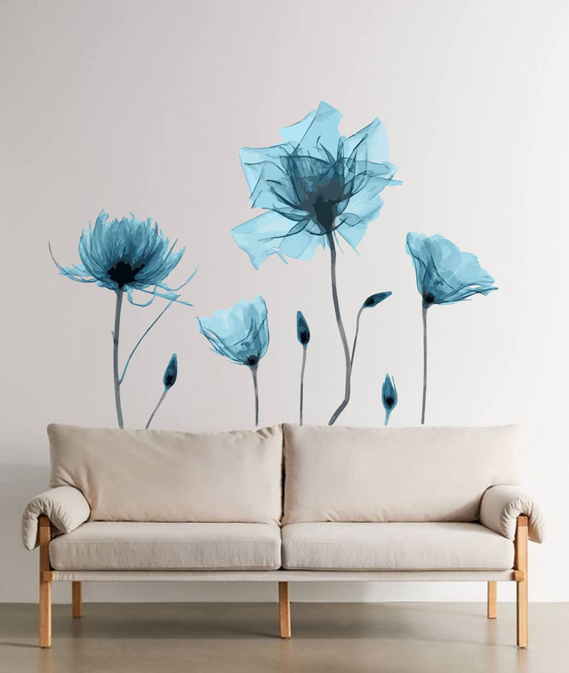 K2A DESIGN Blue Flower Wall Sticker Blue Color PVC Vinyl