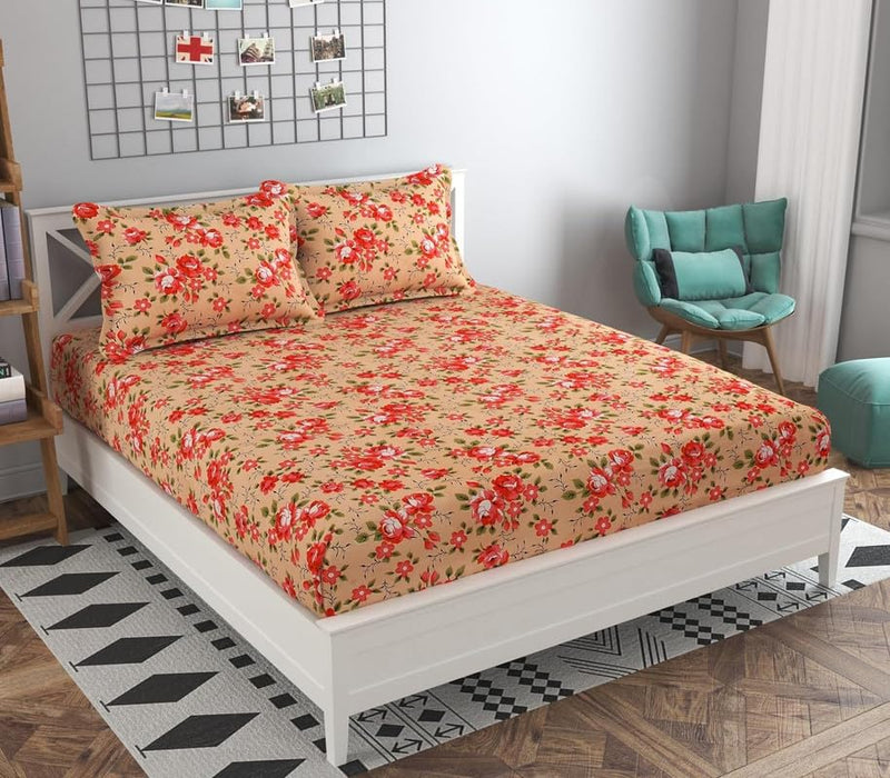 Shivi Creation Skin Friendly Ultrasoft Prime Collection Printed Flat 1 Double Bedsheet with 2 Pillow Covers (Size 90 x 90 Inch) - Lime Orange Safari3