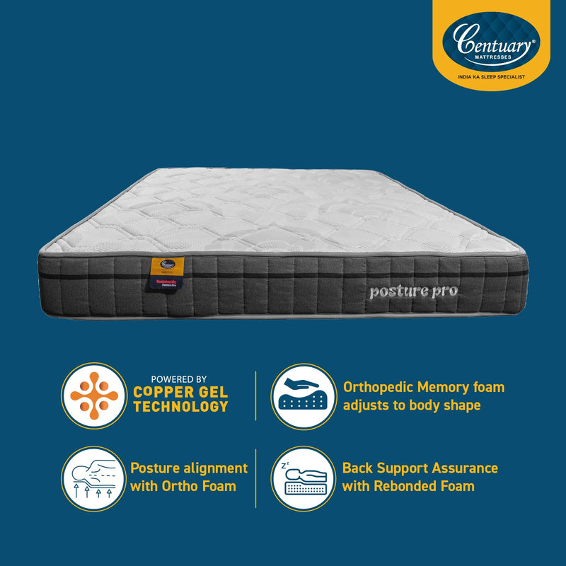 Centuary Mattresses Posture Pro 8-Inch King Size Orthopedic Spine Support Copper Gel Memory Foam Mattress (72x72x8)