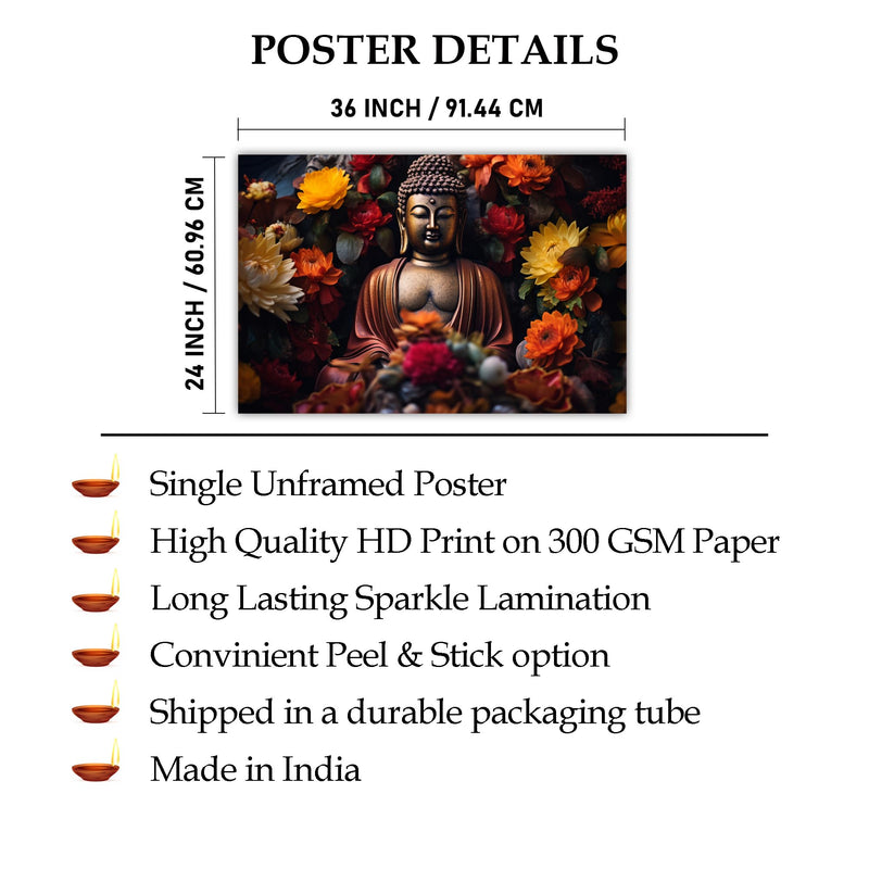 Indianara Rolled Sparkled Gautam Buddha Art Print for Room Décor Digital Reprint 36 inch x 24 inch Painting (10739PST)