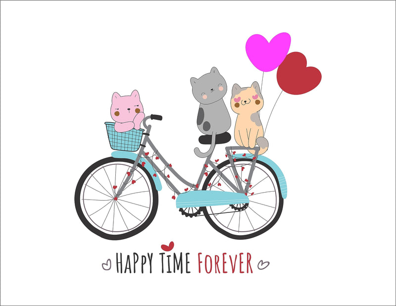 Dreamkraft Little Cute Cats on Bicycle Wall Sticker - 50cm x 52cm | Adorable Animal Decor