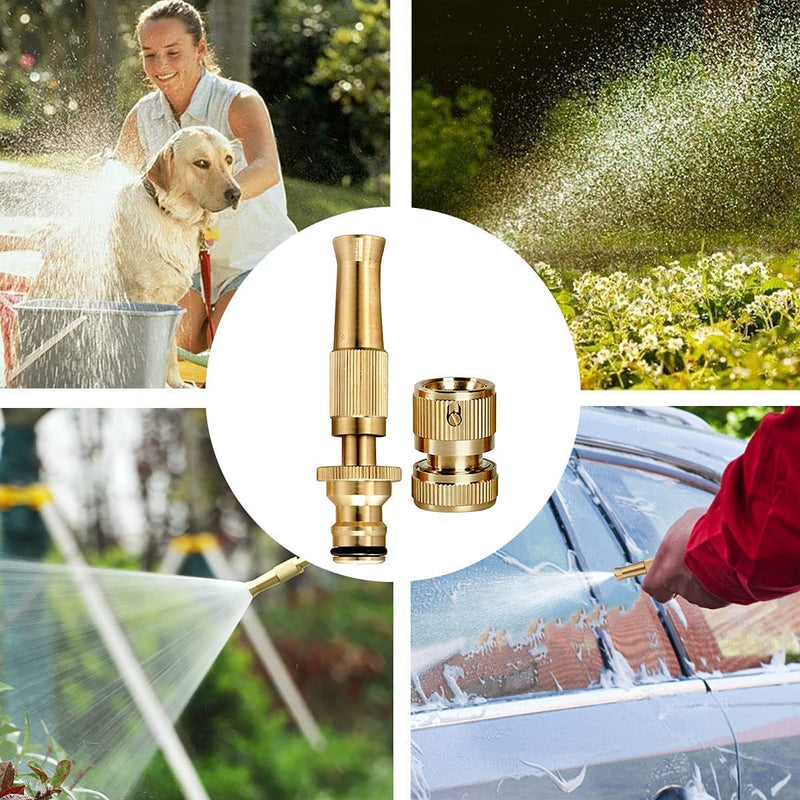 Brass Water Spray Nozzle Suitable for 1/2" Hose Pipe Adjustable Brass Spray Nozzle Water Pressure Booster Brass Nozzle Water Spray Gun for Car Wash Bike Gardening Pets Home Window & Plants Washing (Brass Nozzle)