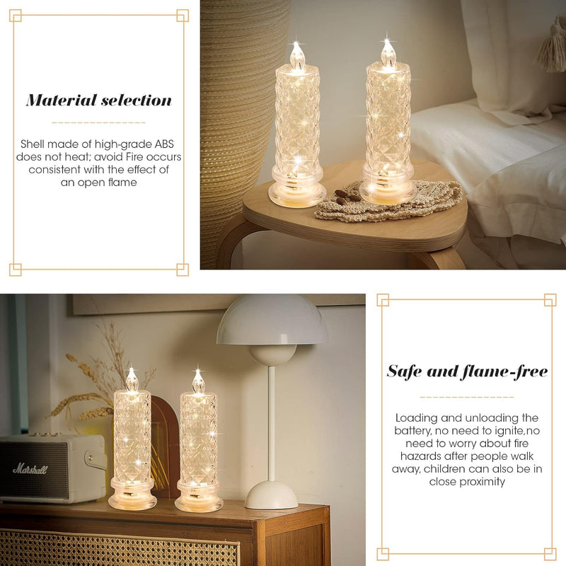 The Decor Affair 4 Pcs Magic of LED Candlelight with Rose Shadow Flameless Candles - 2.5x7 Inches of Flickering Bliss - Battery-Operated Crystal Pillar Candles