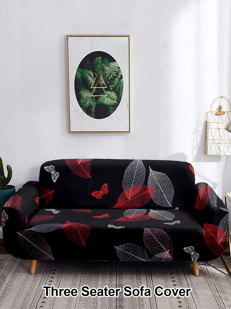 Cortina Three Seater Sofa Cover, Polyster Spandex Stretchable Elastic Sofacover, Printed Design (Black)