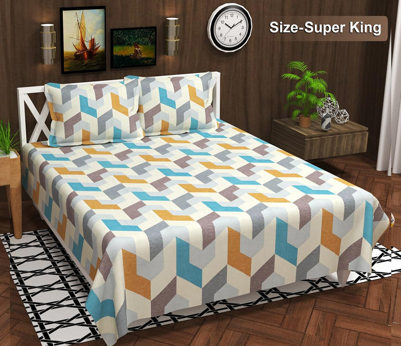 BSB HOME Kingston Collection 160 Tc Cotton Super King Size Bedsheets With 2 King Size Pillow Covers|Luxury Soft Sheets (3Pcs Set)|108X108 Inches, (White & Teal)