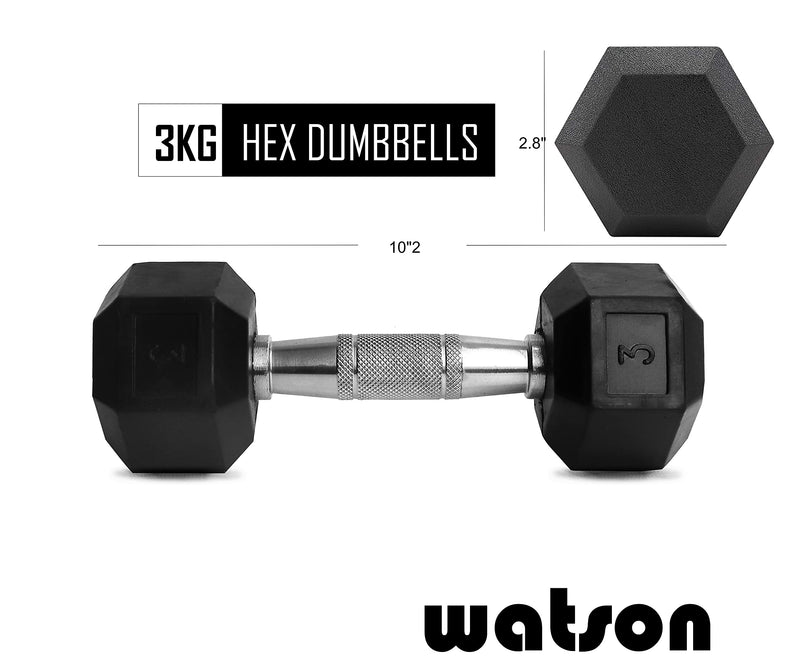 WATSON Rubber Coated Hex Dumbbell Weight Set for Men & Women (3)