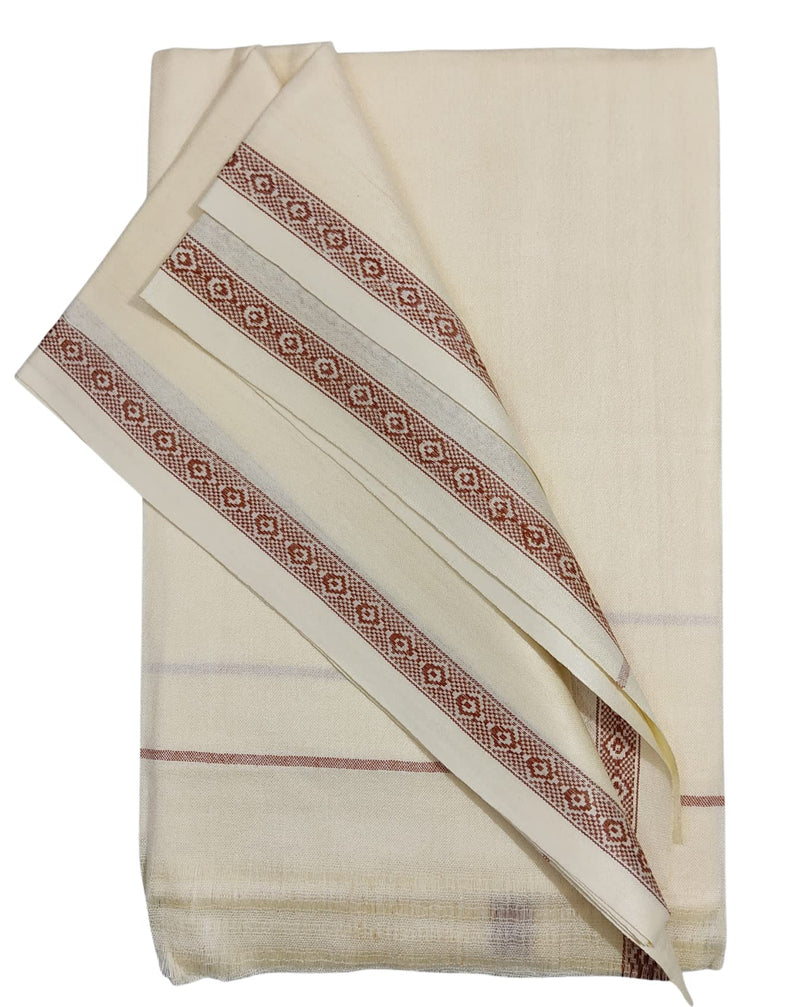 Arvore Bunkaar 100% Organic Desi Cotton Pure Handloom Soft Bhagalpuri Chadar/Summer Blanket/Khes/Top Sheet/AC Blanket in and Size- 240cm X 120cm (Cream with Design Border) (1)