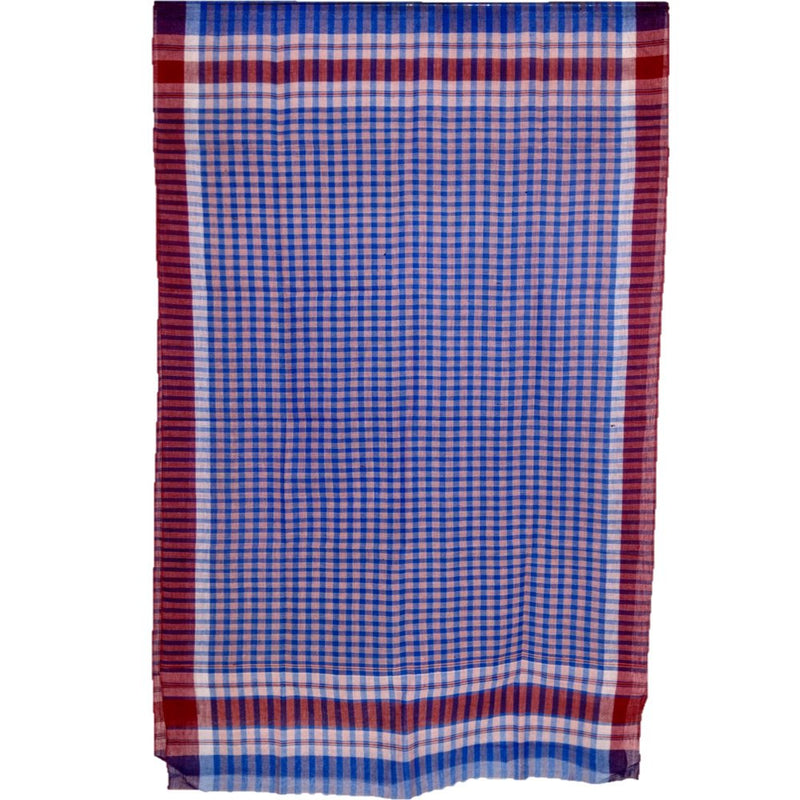 Gamcha Cotton Towel Gamosa of Bengal 100% Pure Cotton Maroon and Blue Multi Color Check Pattern Super Soft for Men Women Baby 193.5 X 94 cm (Each Towel) (Combo/Set of 2)