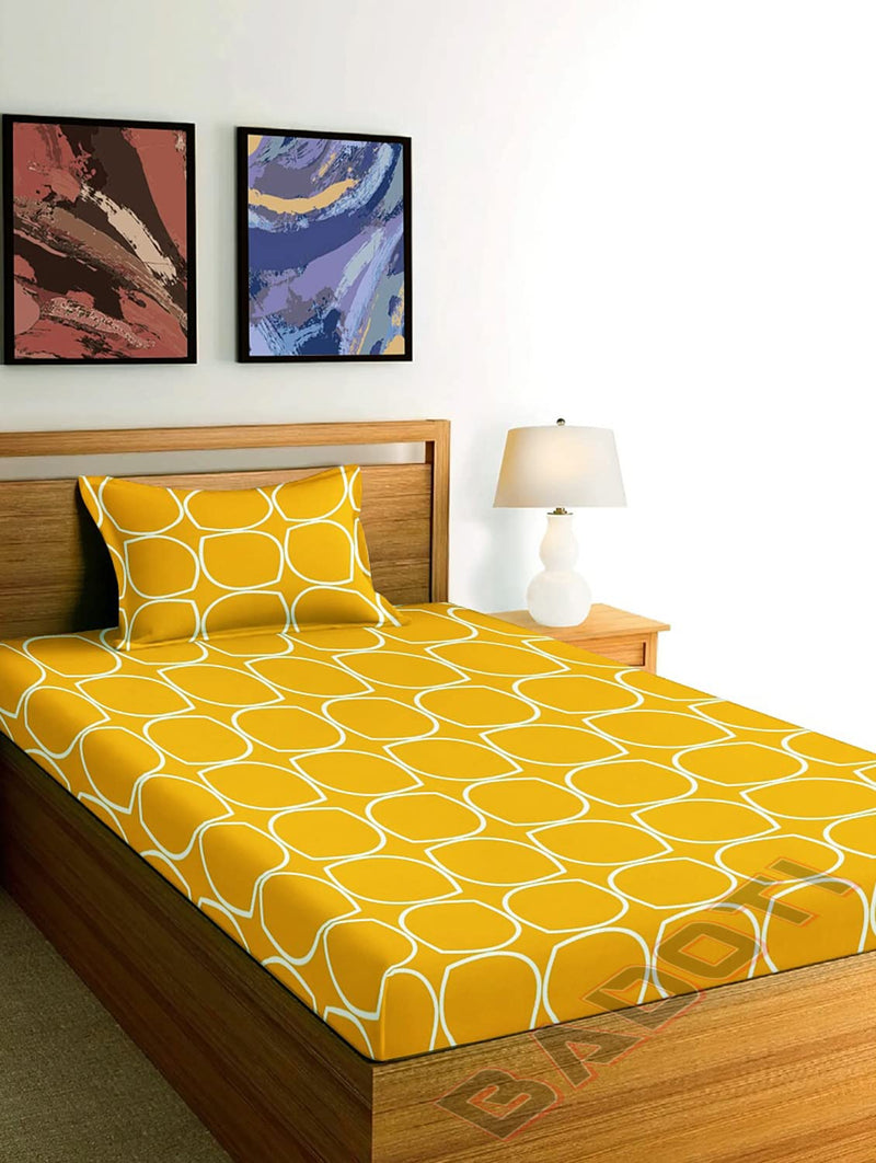 BADOTI Glace Cotton 160 TC Single bedsheet (60x90) with 1 Pillow Cover(18x28) inch, Yellow