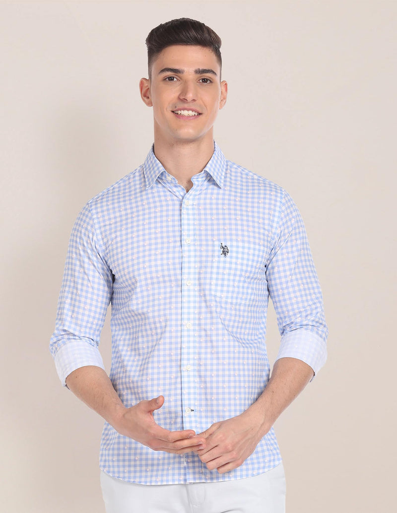 U.S. POLO ASSN. Men's Checkered Regular Fit Shirt (USSHTFX210_Blue