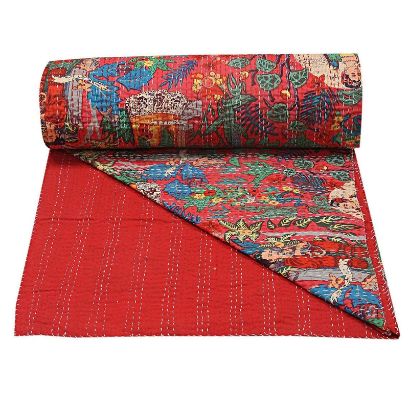 REGMESS Kantha Quilt Bed-Cover Throw and Cotton Blanket Twin Size-Kantha Quilt Handmade Singel