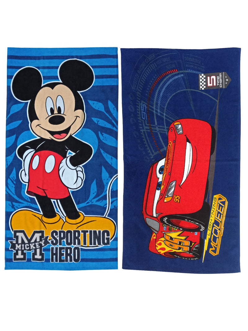 Athom Living Disney Cars & Mickey Mouse Premium 100% Cotton Kids Bath Towel 350 GSM 60x120 cm Pack of 2