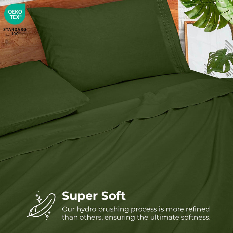 Royale Linens - 3 Piece Twin Bed Sheet - Soft Brushed Microfiber 1800 Bedding Set - 1 Fitted Sheet, 1 Flat Sheet, 1 Pillow case - Wrinkle & Fade Resistant Luxury Twin Size Sheet Set (HunterGreen,Twin)