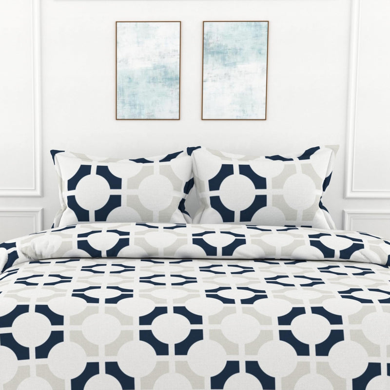 LORETO – A QUALITY LINEN BRAND 144 TC 100% Cotton Bedsheet for Double Bed with 2 Pillow Covers - Colonial Blue Matrix