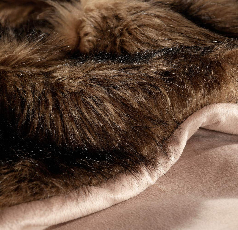 HORIMOTE HOME Luxury Plush Faux Fur Throw Blanket, Long Pile Brown with Black Tipped Blanket, Super Warm, Fuzzy, Elegant, Fluffy Decoration Blanket Scarf for Sofa, Armchair, Couch and Bed, 50'x 60'