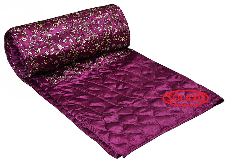 SOLAXO® Rajasthani Gold Printed Satin Silk Designer Quilts/Razai (Purple)