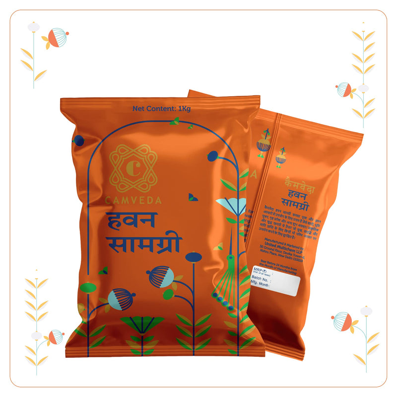 Camveda Hawan Samagri 1KG |100% Pure and Natural | Mixture of Various Dried Herbal Roots and Leaves for Vedic Yagya Pujan. Hawan Worship Pooja Samagri