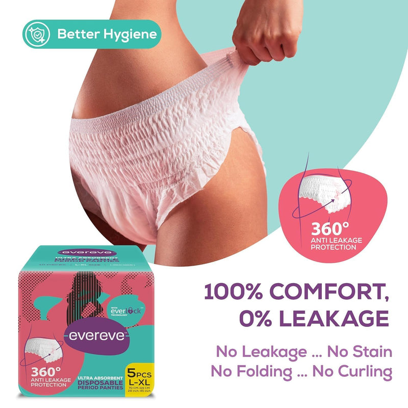 EverEve Disposable Period Panties, L-XL 2*10's Pack with 360° Protection with 0% Leaks, Sanitary Protection for Women & Girls, Ideal for Maternity Delivery, Postpartum, and Overnight Heavy Flow Needs