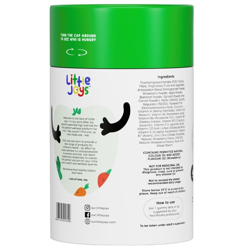 Little Joys Multivitamin Gummies 2+ Years | 30 Days Pack | With 11 essential vitamins & minerals | No Sugar Added | Strawberry Flavour | Boosts Immunity, Bone Density & Eyesight