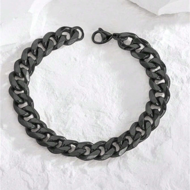 Fashion Frill Black Silver Bracelet For Men Stainless Steel Stylish Silver Chain Charm Bracelet For Men Boys