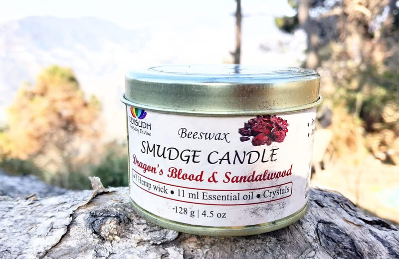 DEVSUDH Dragon's Blood & Sandalwood Smudge Candle (Organic Beeswax & Hemp wick)|India's 1st Triple Hemp wick candle|Manifestation candle,Removes negative energy|Yoga,Meditation,Spa,Reiki,Aromatherapy|