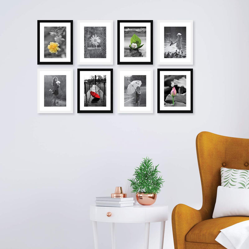 Amazon Brand - Solimo Collage Black & White Set of 8 Photo Frames (8 X 10 inch - 8)