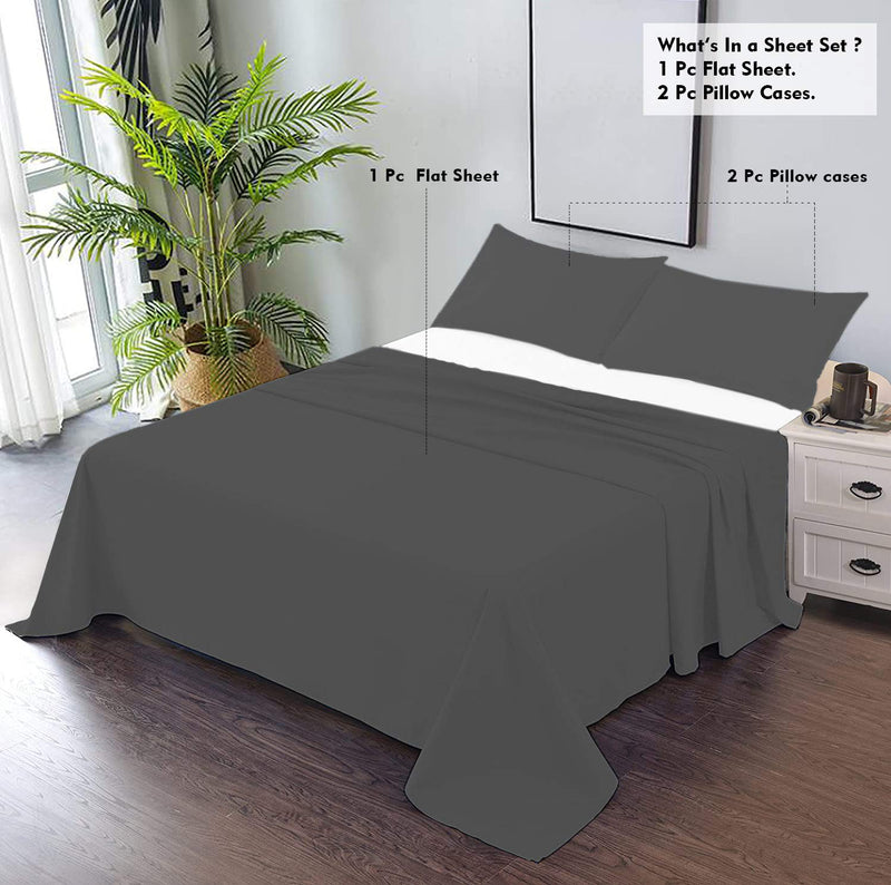 CCWB 450 TC Cotton Elephant Grey Solid Pattern Export Quality Double Size- 1 Bedsheet with 2 Pillow Covers