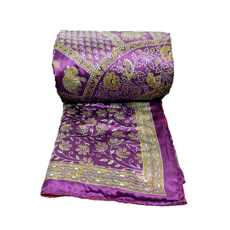 Gnudi Single Bed Silk, Floral Flower Print Soft Quilt for Mild Winter (Purple)