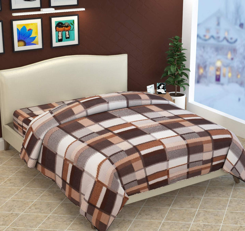 Fabture Fleece Warm Razai Cover Double Bed Quilt Dohar Blanket Cover with Zipper (Brown Check, Full)