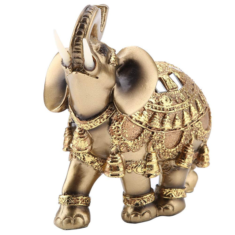 Wal front Golden Polyresin Elephant Statue Sculpture Trunk Wealth Lucky Collectible Figurine Gift Home Decor Feng Shui Ornament(L)