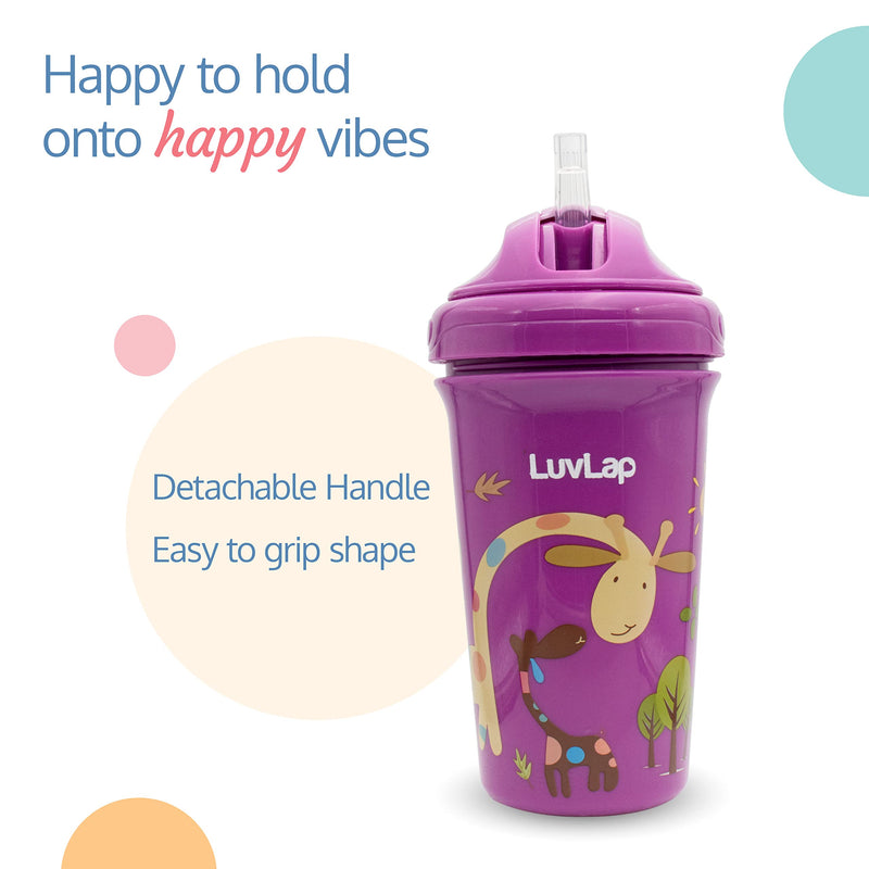 LuvLap Tiny Giffy Sippy Cup, Silicone Straw, BPA Free, 300 ml 18m+ (Purple)