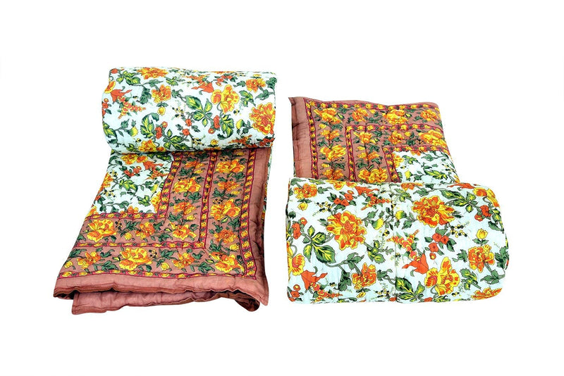 SIBLEY 220 TC Cotton Single Bed Razai/Quilt Hand Stiched Jaipuri rajai Set of 2 - Beige (85X55 INCH)