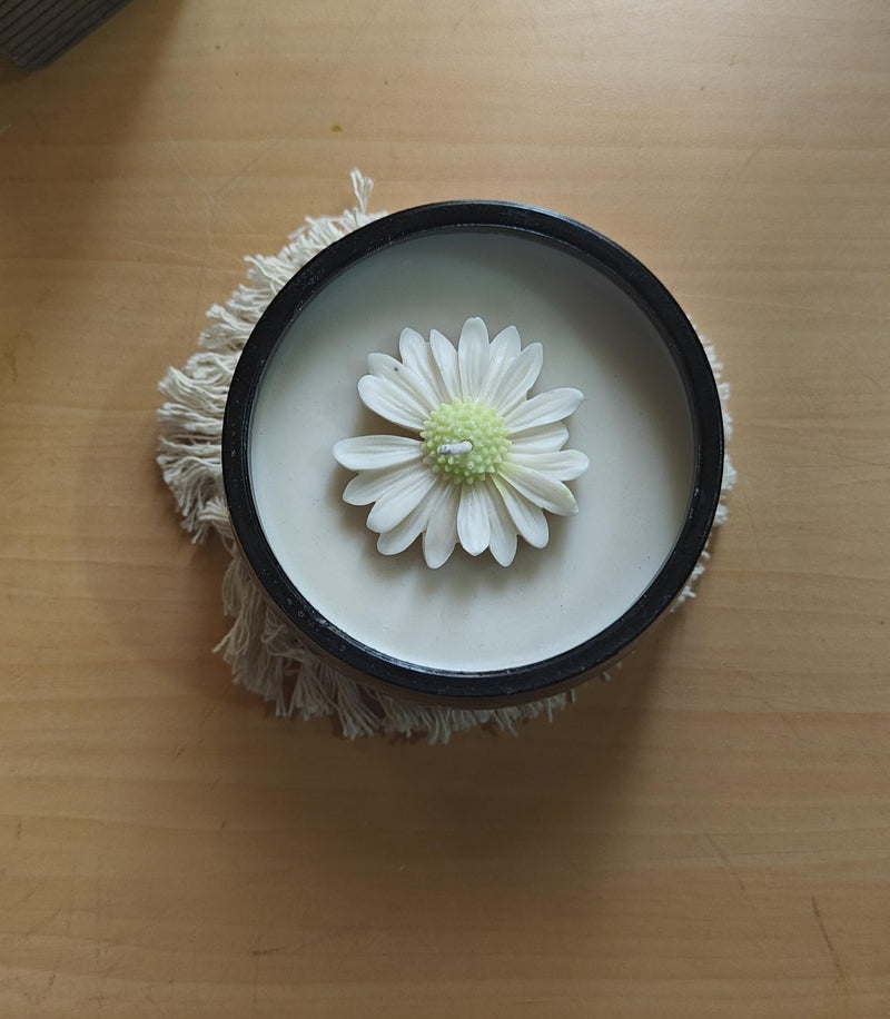 Candle Bowl with Daisy Flower Top | 100% Soy Wax | Rose Scented | Home Decor | Gifting Candles | Handcrafted Scented Candle | Medium Bowl Size