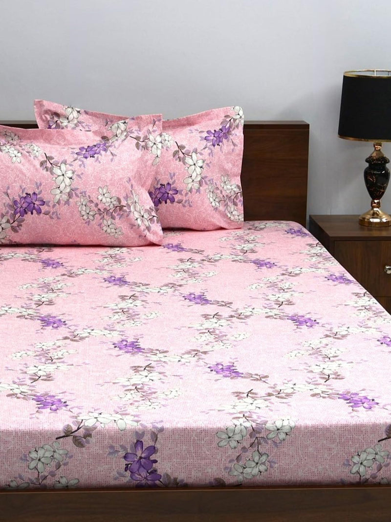 Bombay Dyeing King Size Bedsheet,144 Thread Count, Size: 274cm x 274cm,100% Cotton, with 2 Pillow Covers, 7497 (King, Pink)