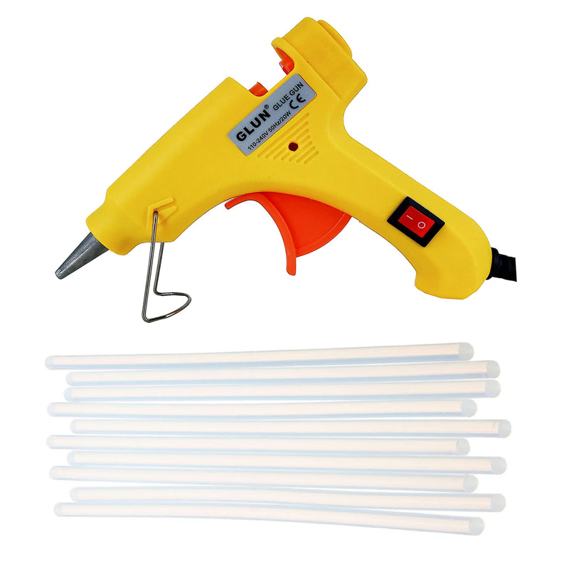 20W 20 WATT 7MM HOT MELT Glue Gun with ON Off Switch and LED Indicator (Free 10 Transparent Glue Sticks)