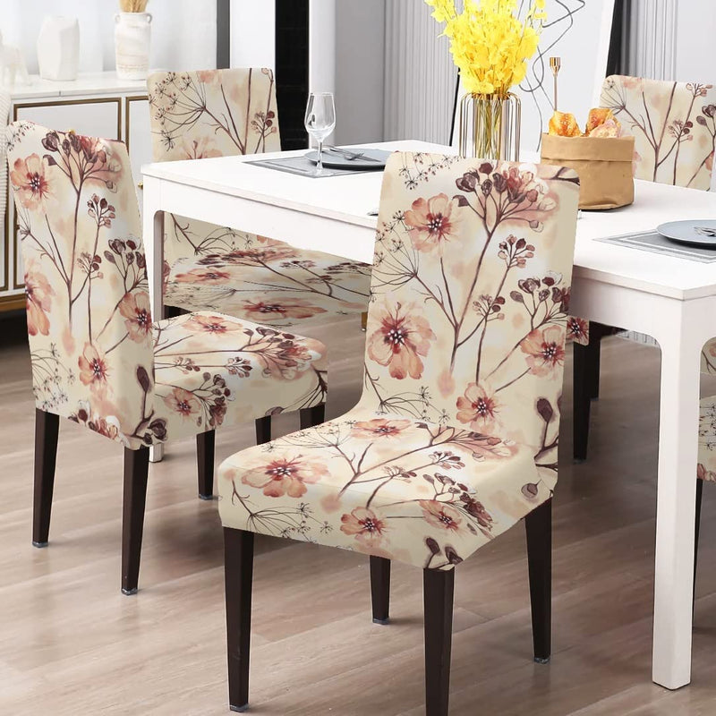 BRIDA® Stretchable Floral Geometric Printed Dining Chair Covers Elastic Chair Seat Case Protector, Slipcovers (4 Chair Cover, Watercolor Leaves)