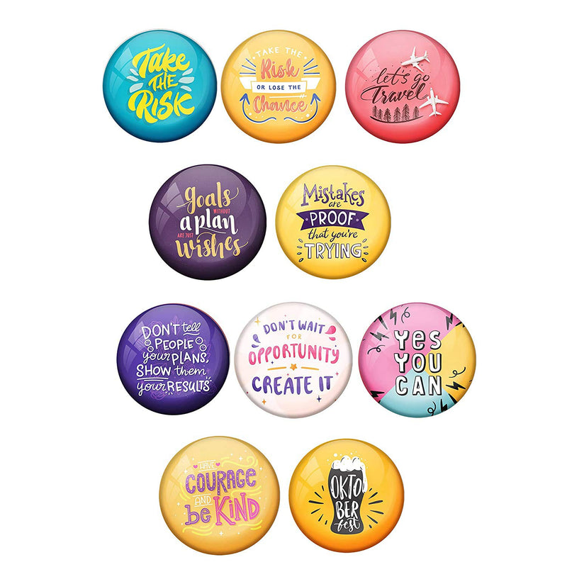 AVI 58mm Regular Size Multicolour Happy Positive Quotes Metal Fridge Magnet -Pack of 10